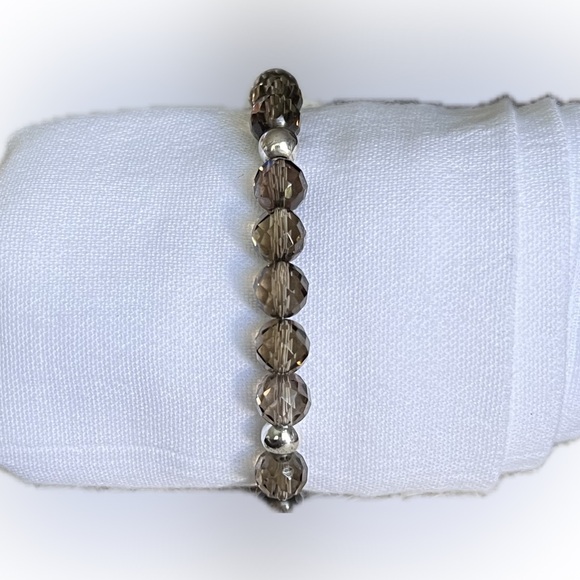 Smokey Topaz & Sterling Silver Beaded Bracelet - Picture 4 of 5
